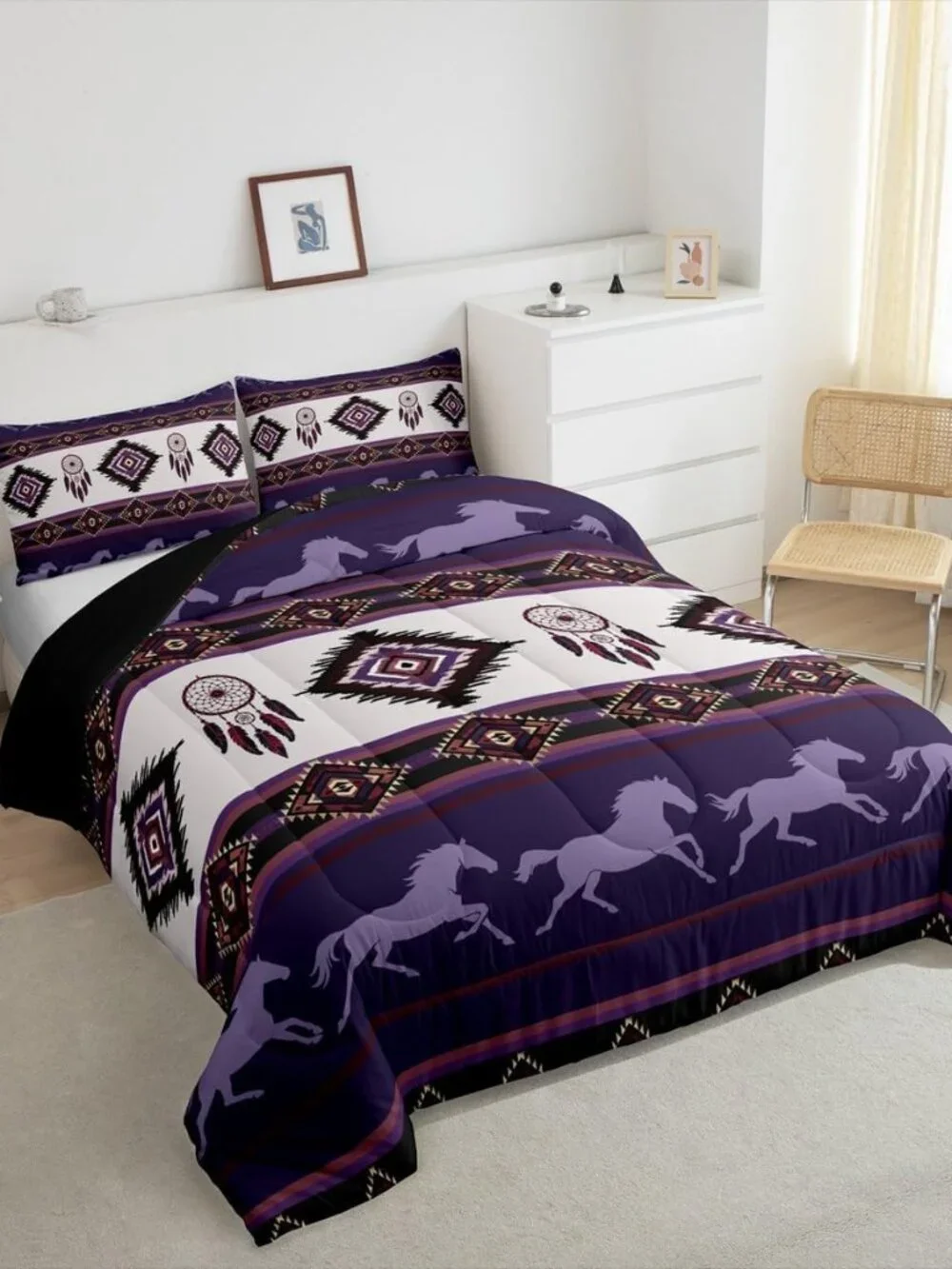 Boho Aztec Kids Comforter Set Queen Size,Southwest Native Tribal Exotic Reversib